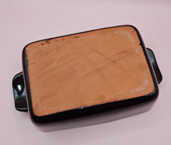 vintage Taiwan brown pottery stoneware items: soup bowl, oval baker, round crock with lid, and rectangular casserole dish