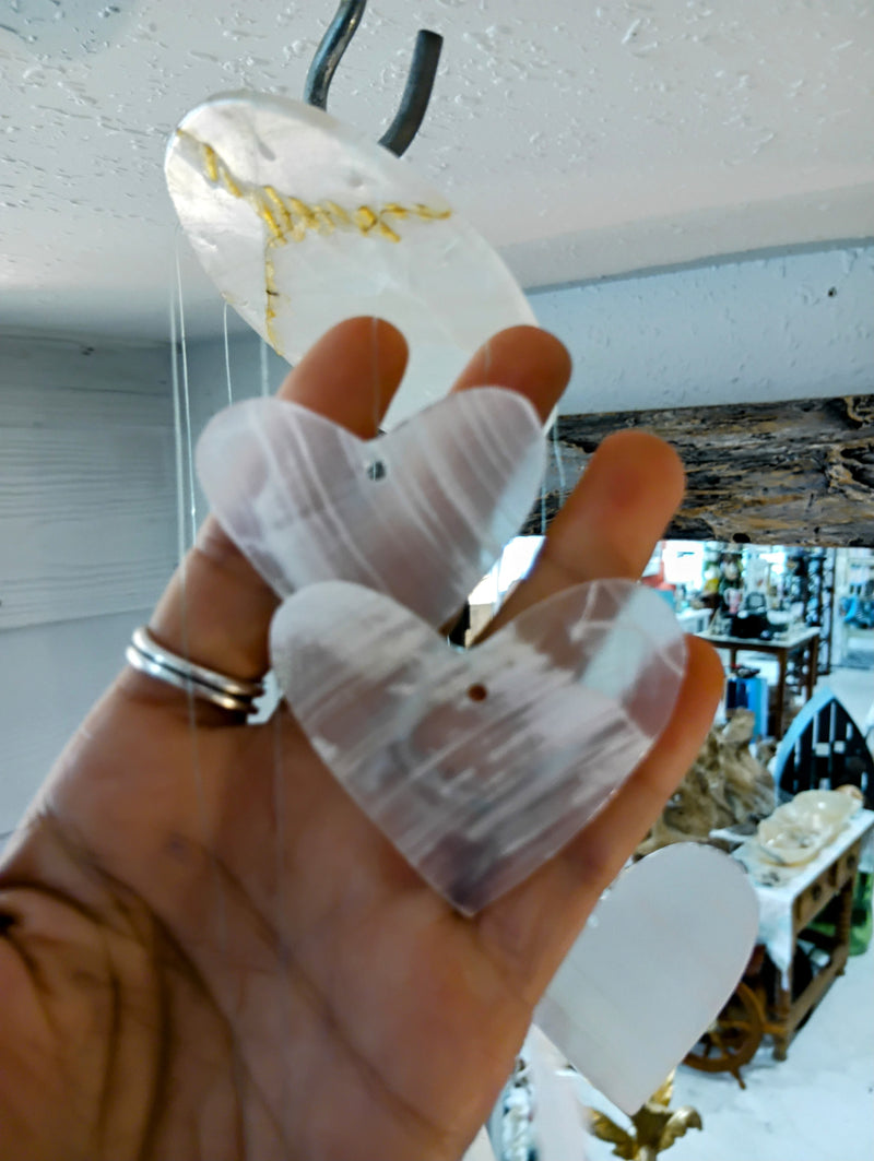 Hand-carved onyx heart wind chime with cascading stone hearts, 17 inches long – Loving Coastal Living