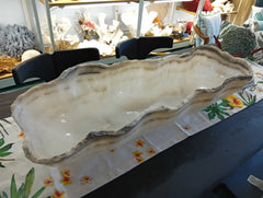 Hand-Carved White Onyx Coastal Bowl – 36 Inches Long with Rippled Edges