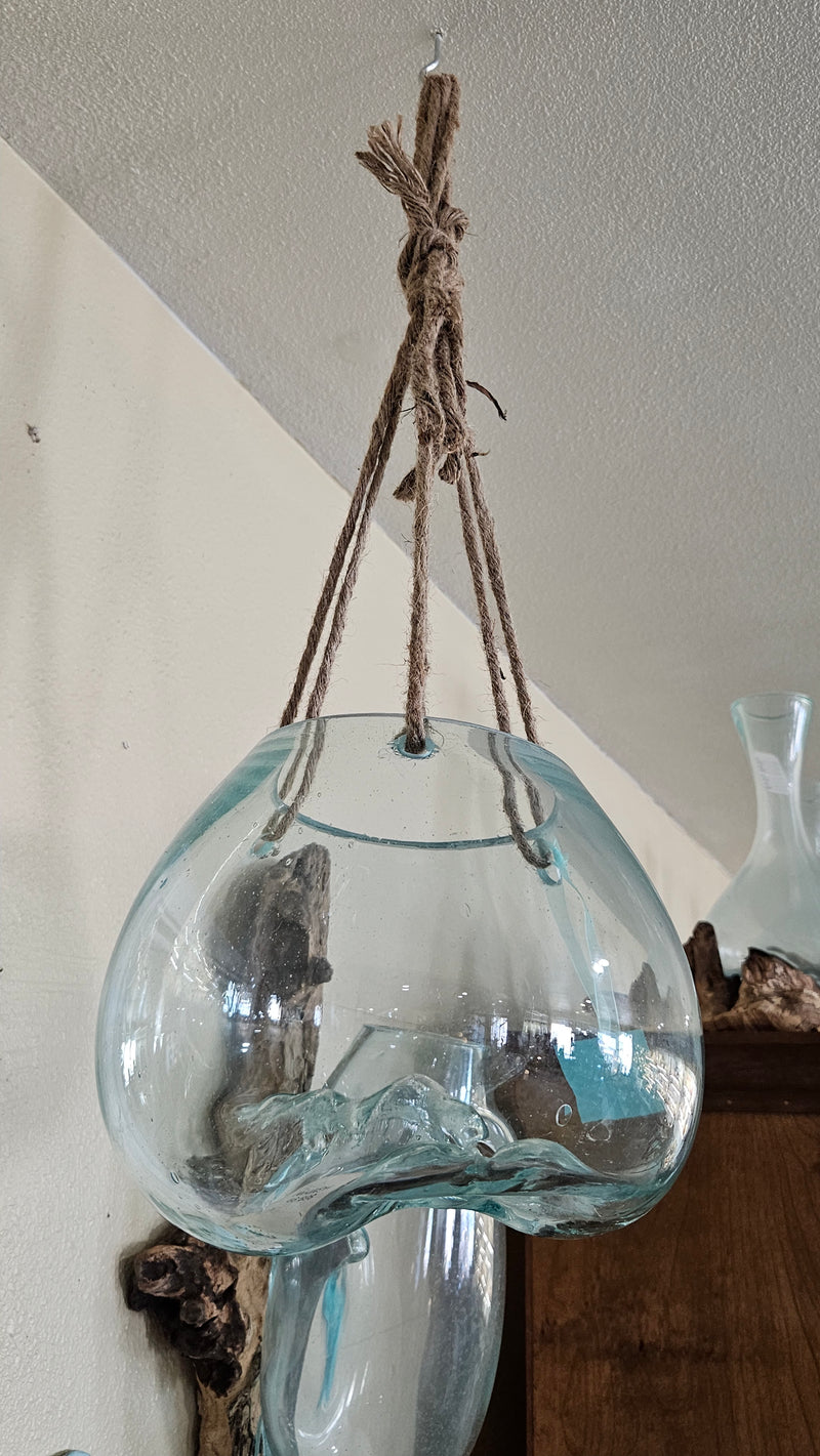Hanging Glass Molten Terrarium with Rope