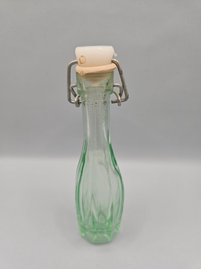 Vintage 5"x1" Green Glass Bottle with Swing Top Stopper, rustic décor bottle