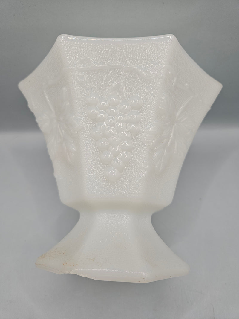 vintage milk glass candy dish with a harvest grape design, measuring 4.75", ideal for storing candies or as a decorative piece.