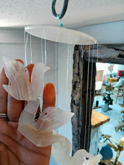 Hand-carved onyx bird wind chime with cascading stone birds, 17 inches long – Loving Coastal Living