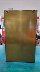 vintage stained glass curio cabinet with blue ripple glass sides and etched glass door