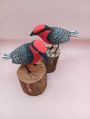 Hand-painted red songbird figurine on wood base – 5.5 inches