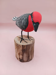 Hand-painted red songbird figurine on wood base – 5.5 inches