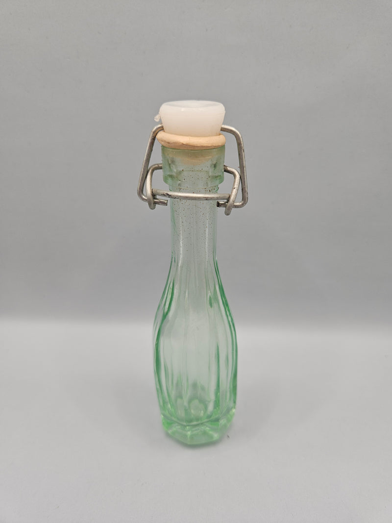 Vintage 5"x1" Green Glass Bottle with Swing Top Stopper, rustic décor bottle