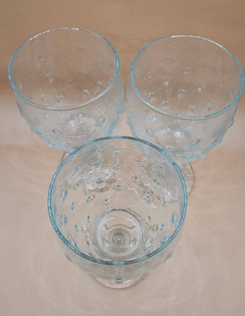 Set of three vintage Libbey LRS154 clear hobnail water goblets