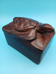 Hand carved ironwood turtle box front view