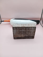 Wooden Skimmer Bird Sculpture on Rustic Base – Coastal Decor