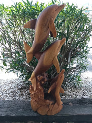 Carved Dolphin Wood Sculpture