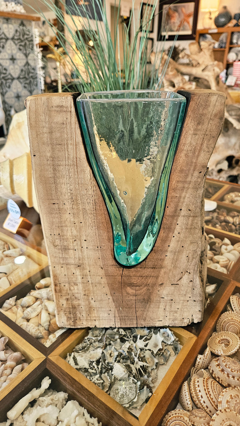 Tree Slice Glass Poured Molten Vase