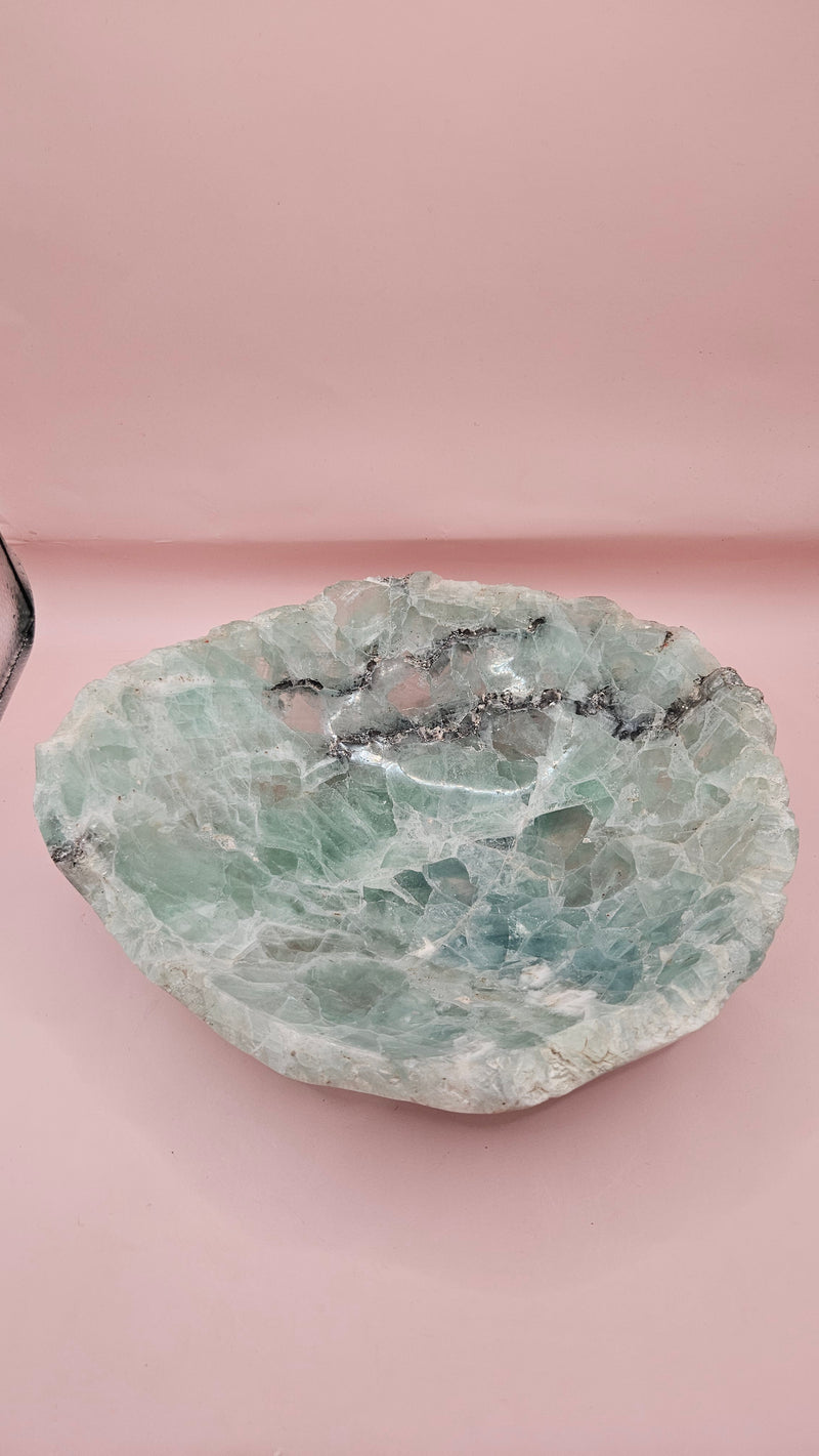 Carved Fluorite Bowl – Polished Gemstone Display Dish – 10.25"
