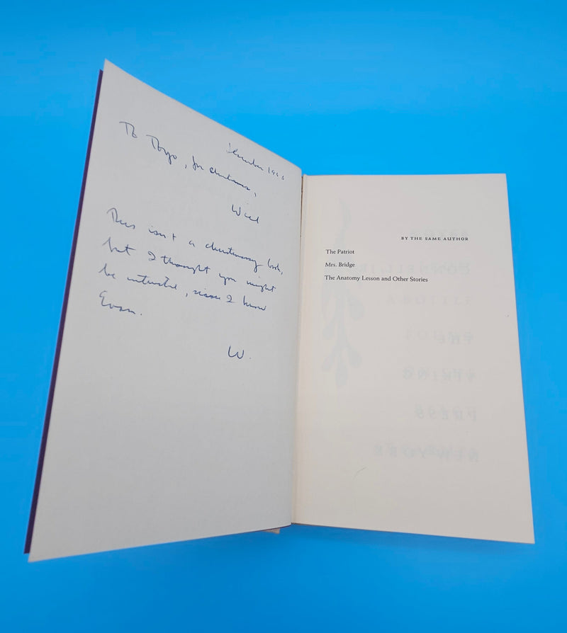 1963 first edition hardcover of Notes from a Bottle Found on the Beach at Carmel by Evan S. Connell Jr. with teal illustrated dust jacket and inscription.