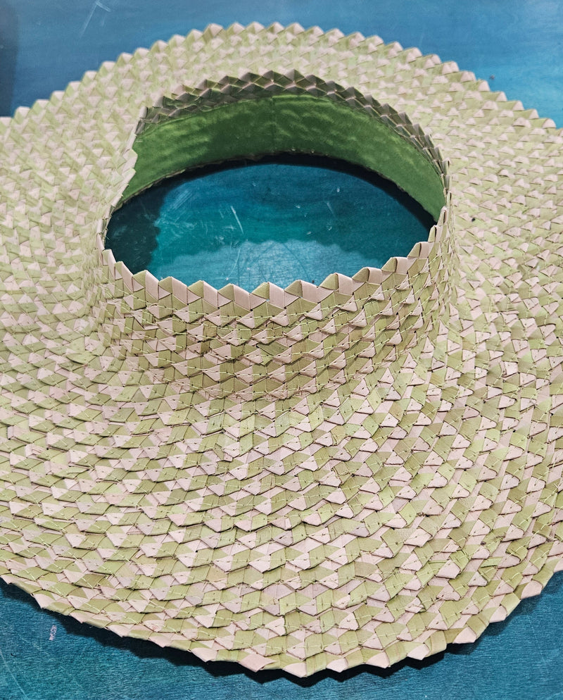 Large 17" open-top woven straw sun hats in assorted colors including black, orange, lime, and natural