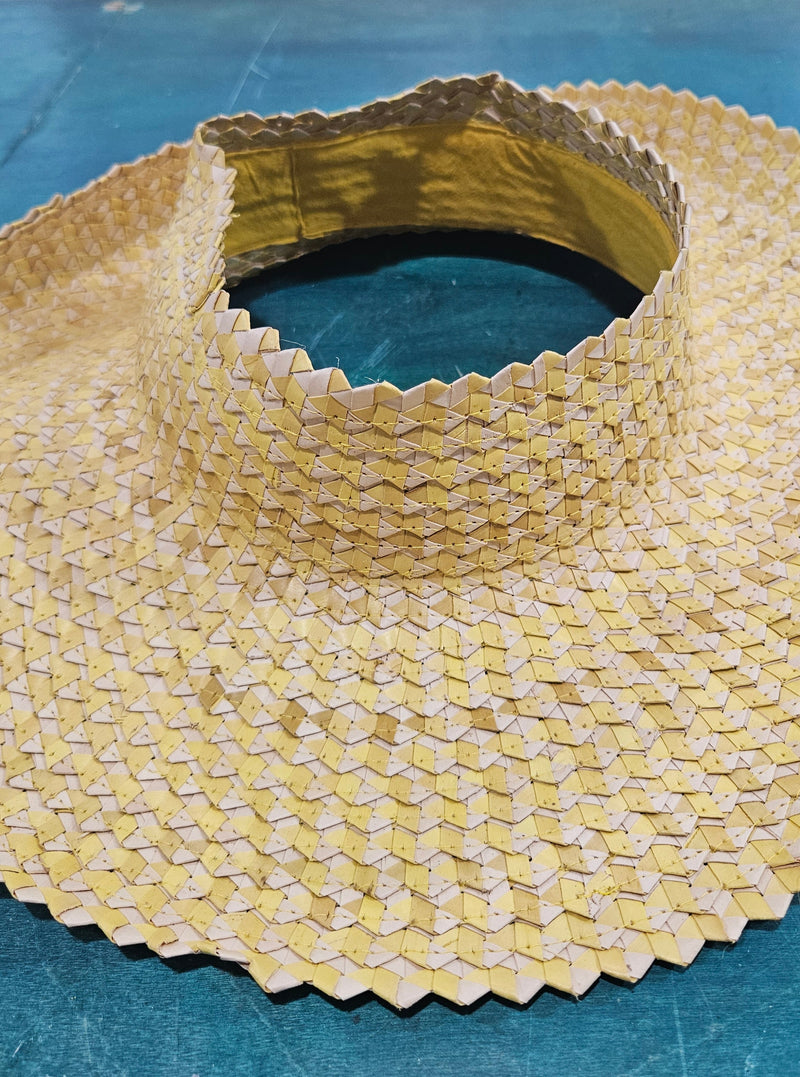 Large 17" open-top woven straw sun hats in assorted colors including black, orange, lime, and natural