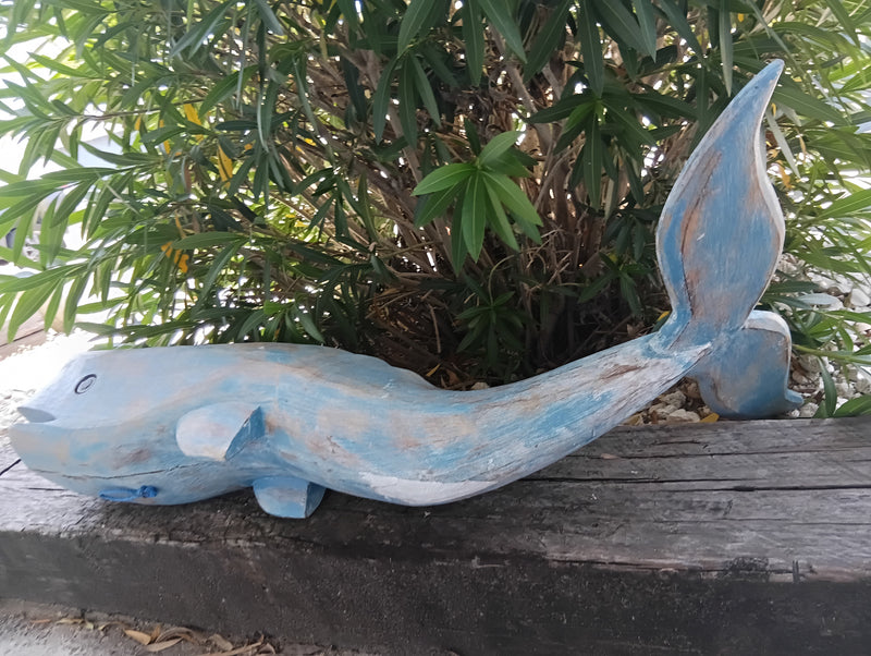 Large Blue Wooden Whale-Display Piece -43"