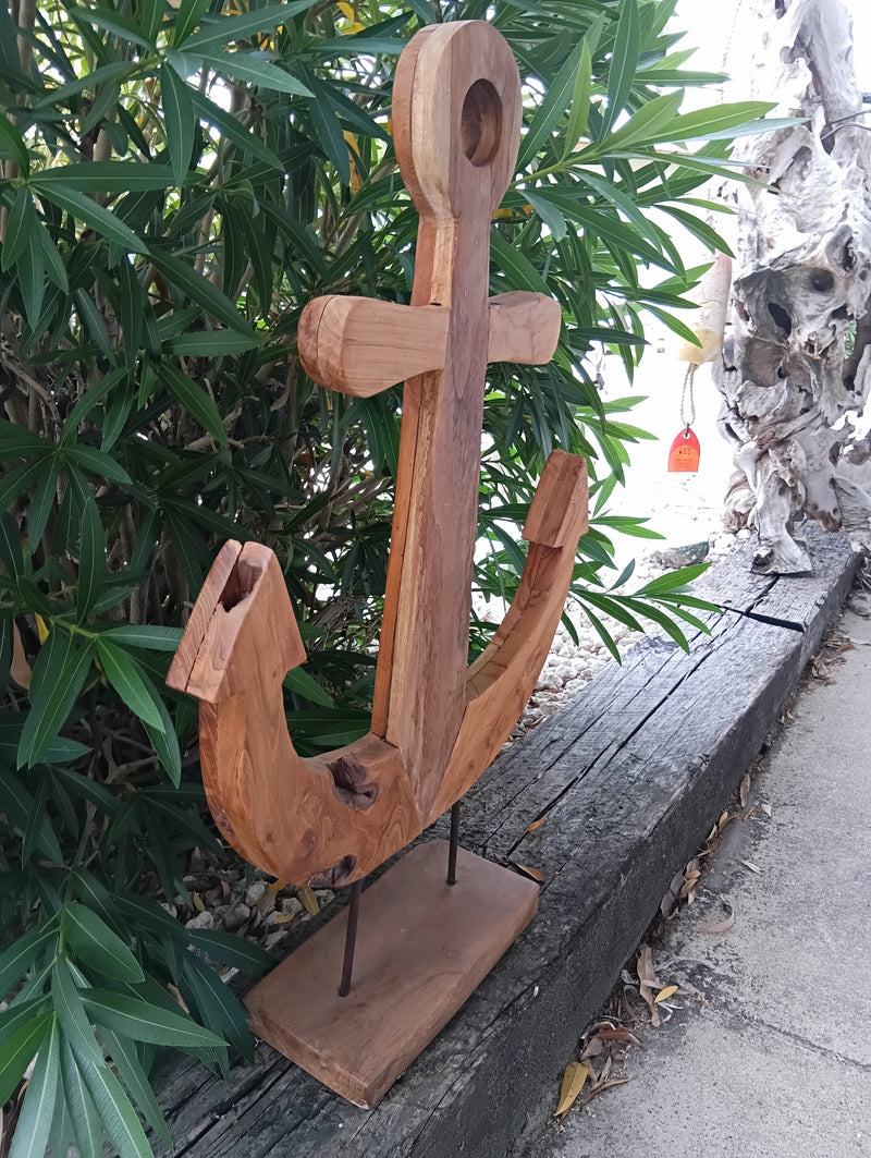 Rustic Wooden Anchor Sculpture – Coastal Nautical Home Decor