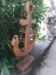 Rustic Wooden Anchor Sculpture – Coastal Nautical Home Decor