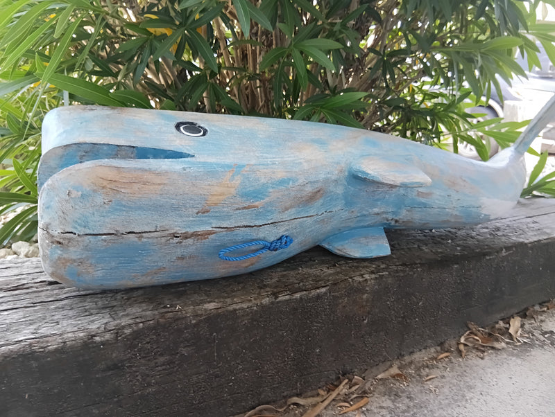 Large Blue Wooden Whale-Display Piece -43"