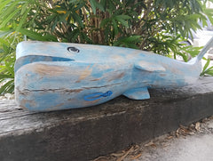 Large Blue Wooden Whale-Display Piece -43