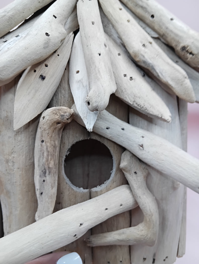 Handcrafted single driftwood birdhouse – 8.5 x 9 x 5.5 coastal rustic decor