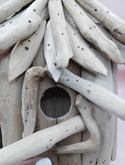 Handcrafted single driftwood birdhouse – 8.5 x 9 x 5.5 coastal rustic decor