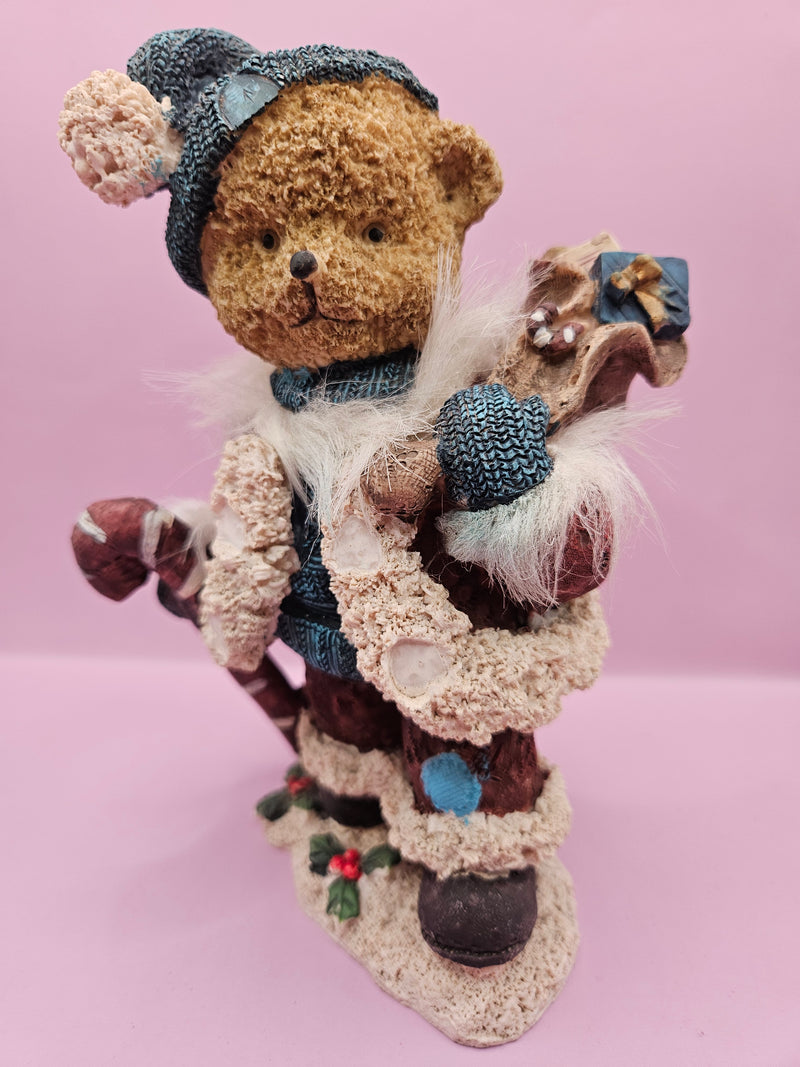 Christmas bear figurine, 7.5 inches tall by 4 inches wide, perfect for holiday decor or gifting