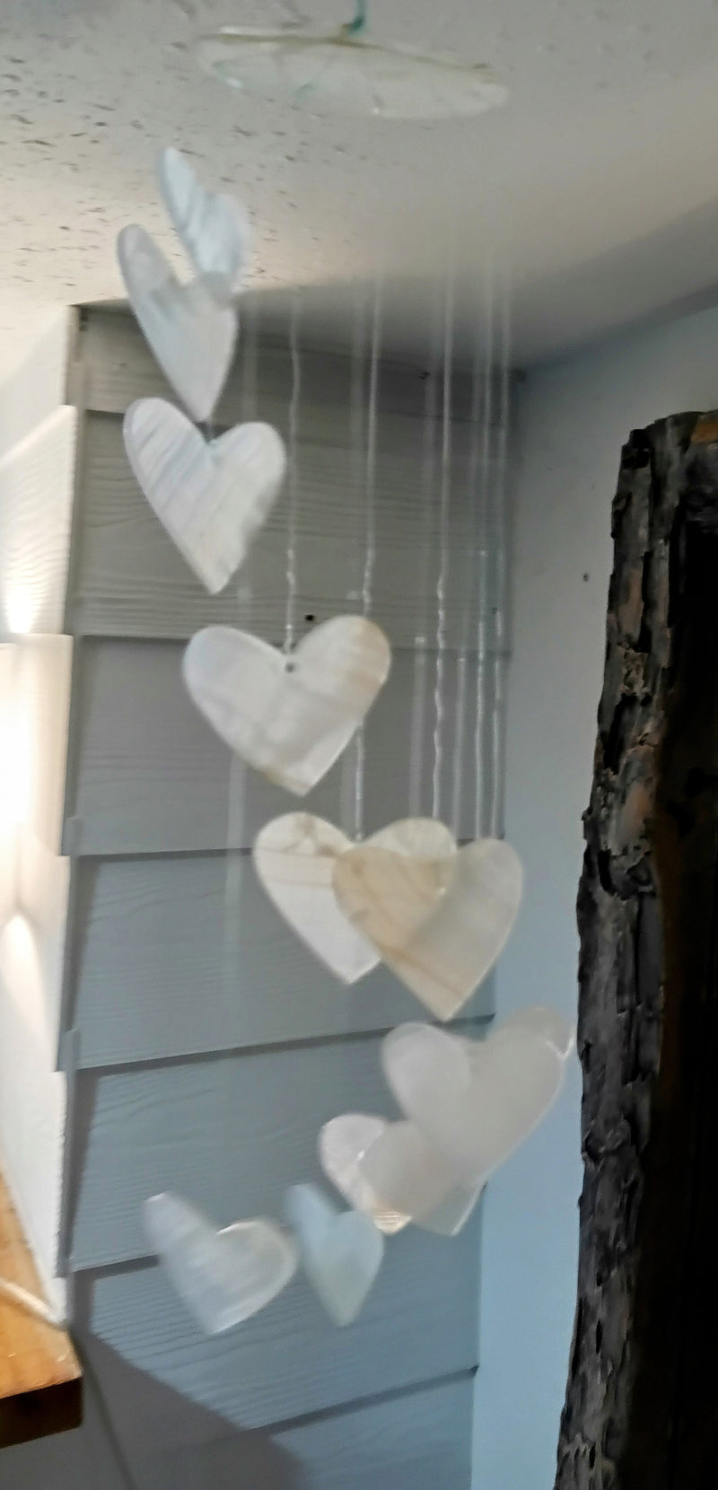 Hand-carved onyx heart wind chime with cascading stone hearts, 17 inches long – Loving Coastal Living