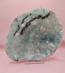 Polished fluorite crystal bowl with green banding, measuring 10.25 inches wide.