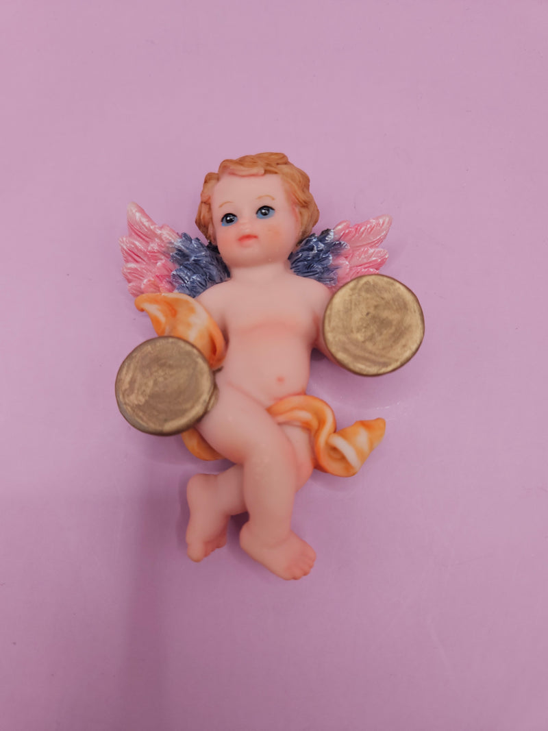 intage angel cherub magnets, each playing different instruments like cymbals, flute, and violin