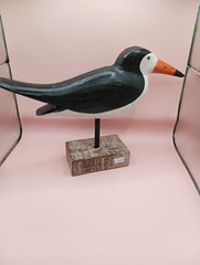 Wooden Skimmer Bird Sculpture on Rustic Base – Coastal Decor