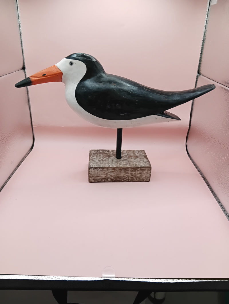 Wooden Skimmer Bird Sculpture on Rustic Base – Coastal Decor