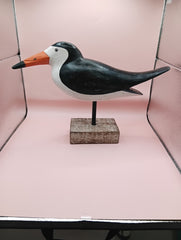 Wooden Skimmer Bird Sculpture on Rustic Base – Coastal Decor