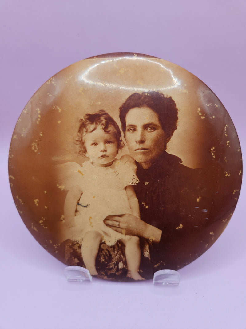 Vintage Celluloid Photo Button Mother And Child