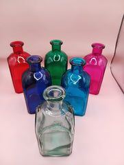 Vintage Square Glass Bottles with Cork – Available in Clear, Green, Pink, Red, Blue, Teal – 5.5