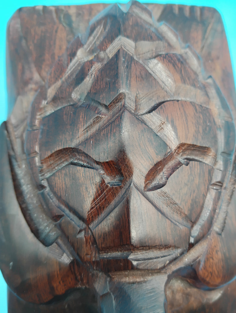 Carved turtle box head detail