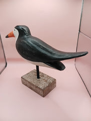 Wooden Skimmer Bird Sculpture on Rustic Base – Coastal Decor