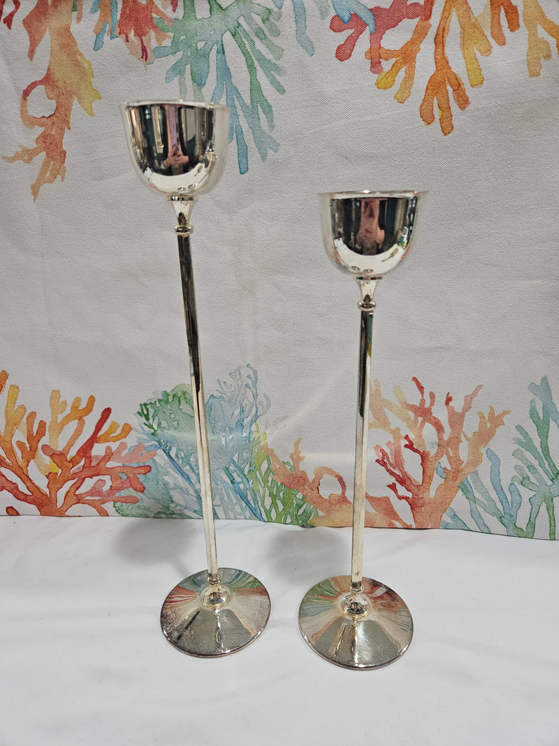 Pair Vintage William Adams Silver Graduated Candlestick Holders