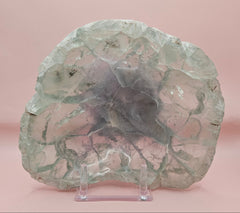 Polished fluorite crystal bowl with green banding, measuring 8.5 inches wide.