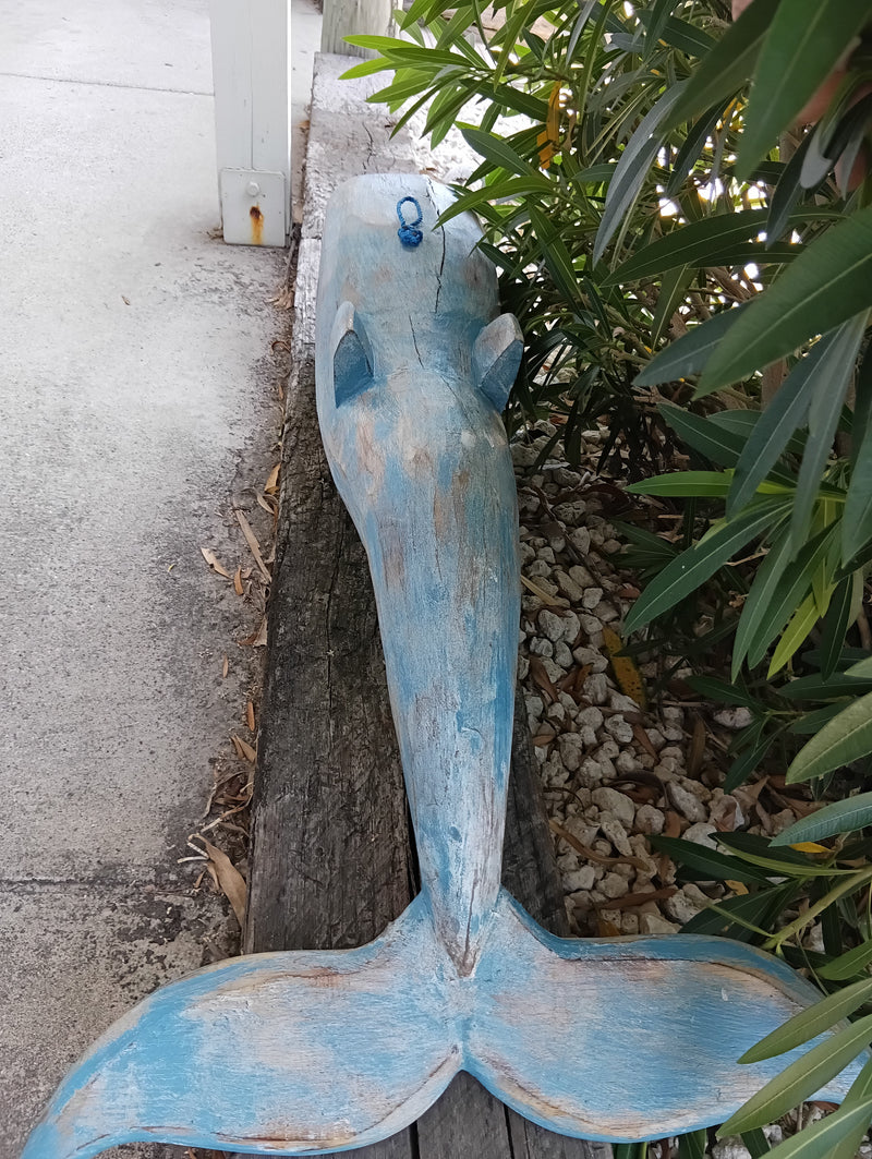 Large Blue Wooden Whale-Display Piece -43"