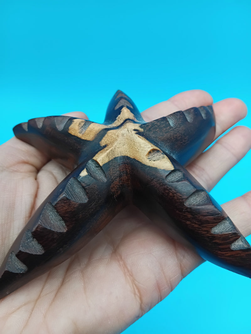 Hand-carved 4-inch ironwood starfish coastal déco