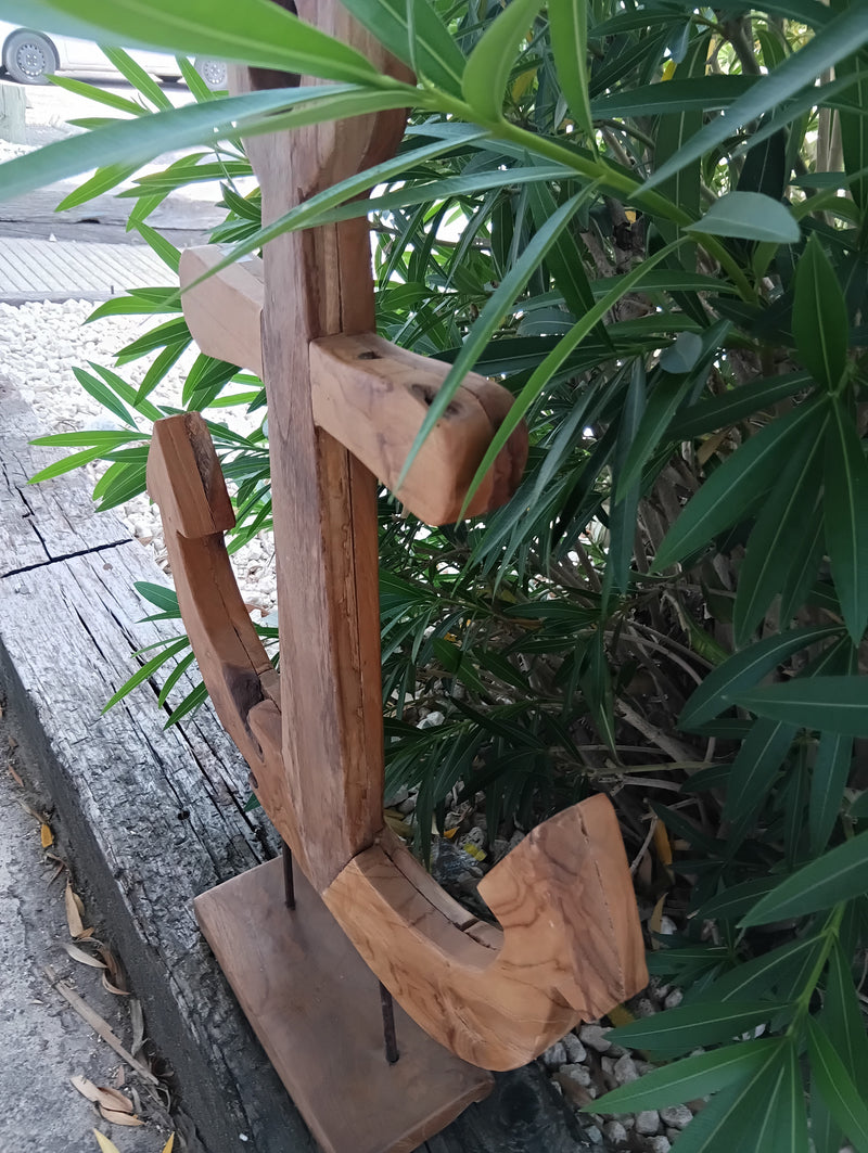 Rustic Wooden Anchor Sculpture – Coastal Nautical Home Decor