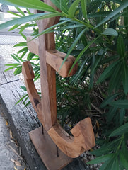 Rustic Wooden Anchor Sculpture – Coastal Nautical Home Decor