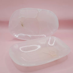 Polished white onyx dish with subtle marbling