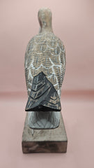Handmade wooden shore bird figurines on rustic bases, coastal home decor in two sizes