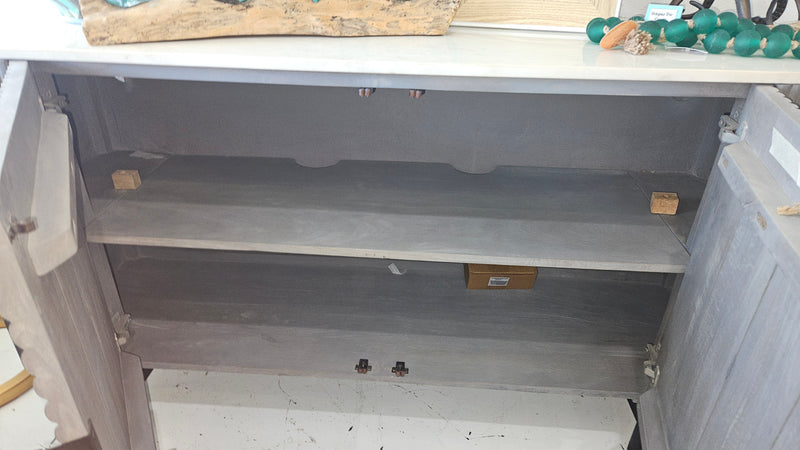 Grey Wood Grain Chevron Sideboard with Marble Top 54.75x30x17
