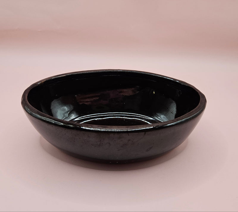 vintage Taiwan brown pottery stoneware items: soup bowl, oval baker, round crock with lid, and rectangular casserole dish