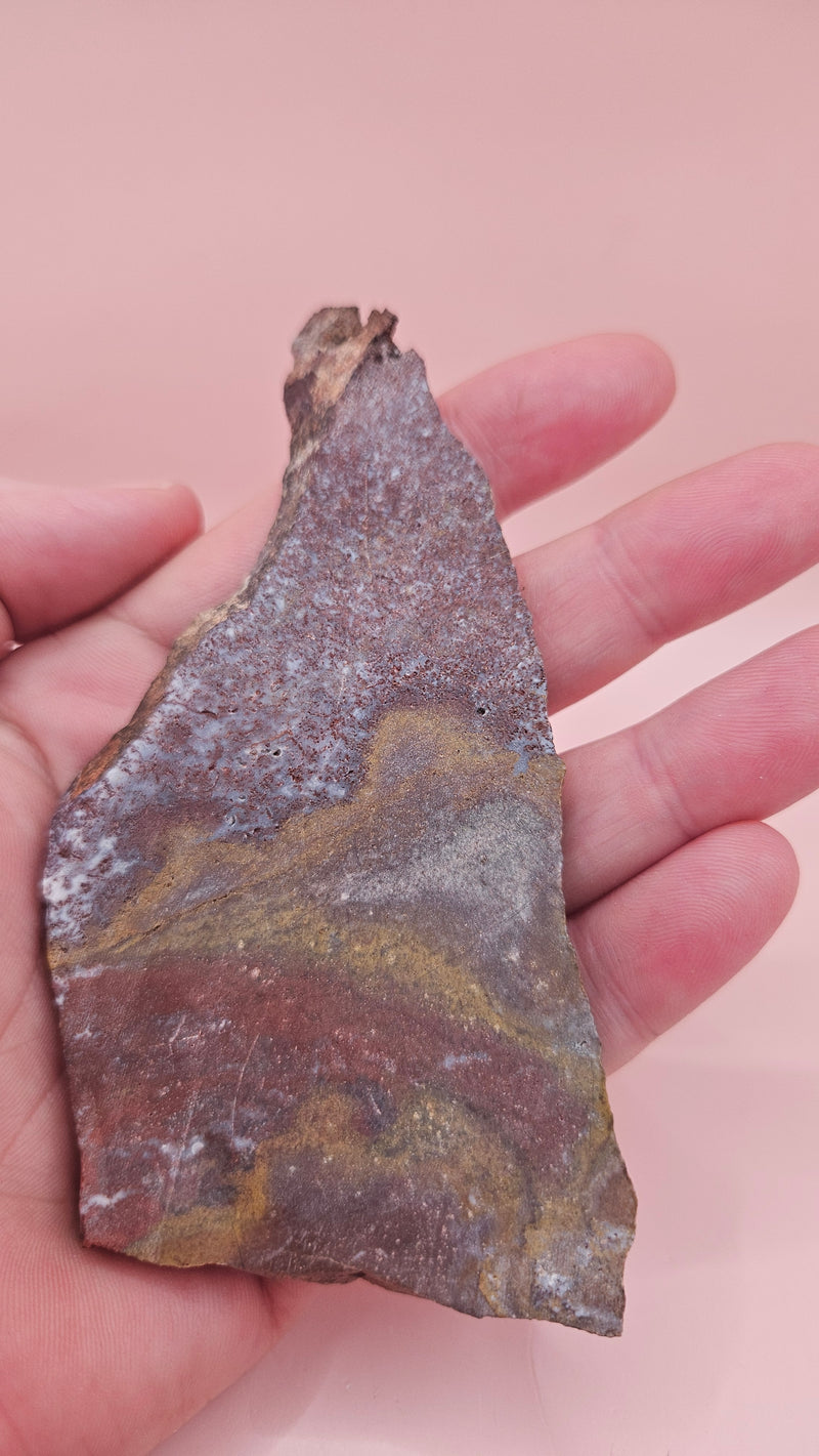 67g Hatch NM rhyolite slab with red, ochre, and gray flow banding –  volcanic stone ideal for lapidary, cabbing, or display