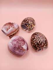 Vintage Cowrie Shell Napkin Holders – Floral & Seahorse Etched Designs Coastal Dining Set